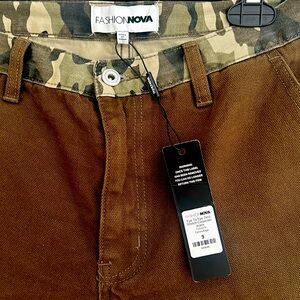 Brand new with tags Fashionnova cargo, denim, camo pants. Size 9 on tag.
